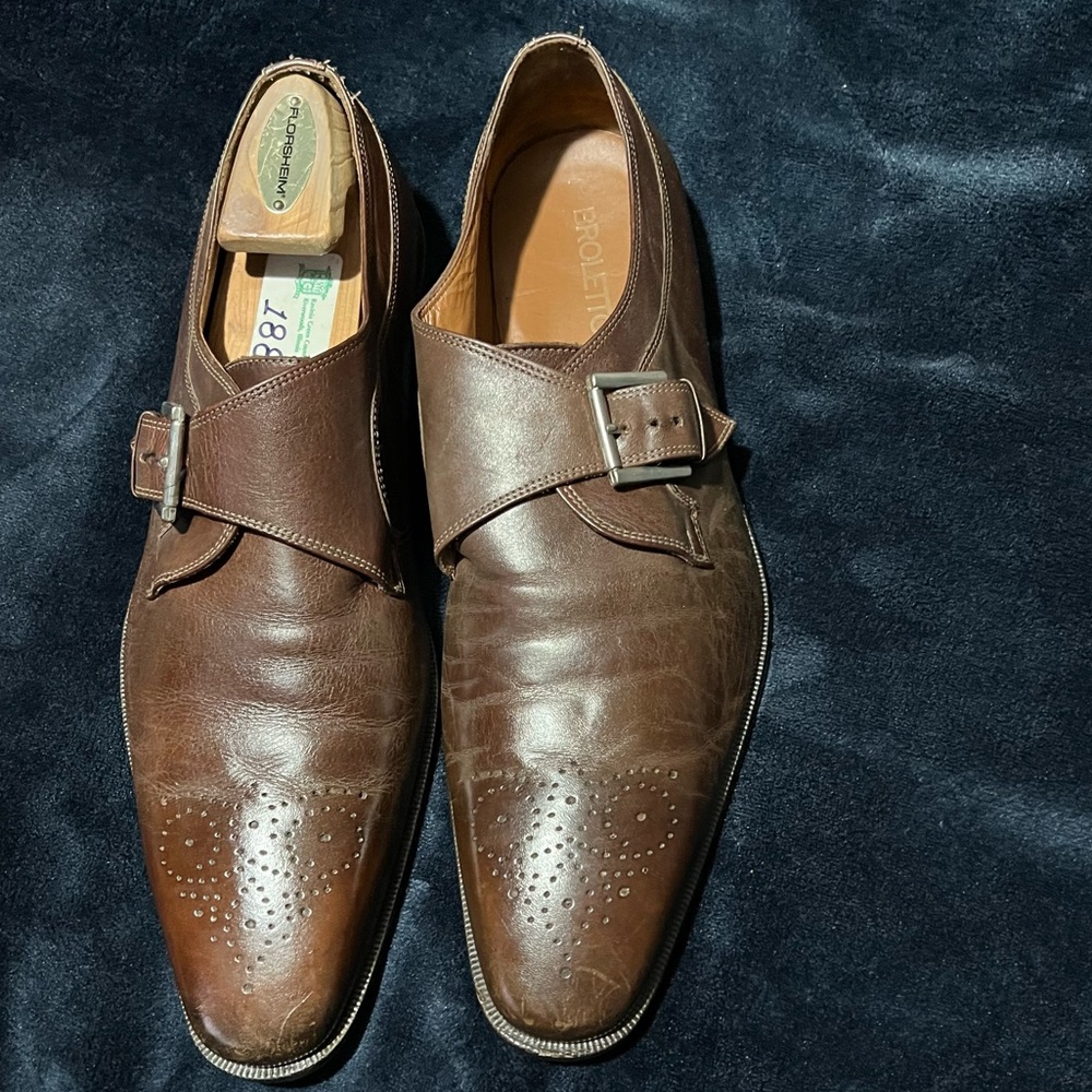 Italy made Brown, Single Monk Strap Broletto Shoes—Mens SIze 10.5
